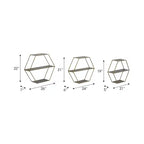 Estantes hexagonales de pared modernos para decoración del hogar - Madera con marco de metal Organizador de almacenamiento para exhibición de oficina - Juego de 3, 22, 21, 19