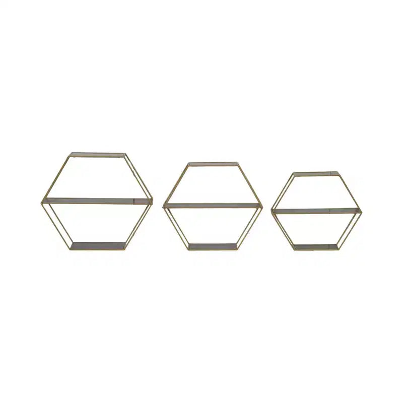 Estantes hexagonales de pared modernos para decoración del hogar - Madera con marco de metal Organizador de almacenamiento para exhibición de oficina - Juego de 3, 22, 21, 19