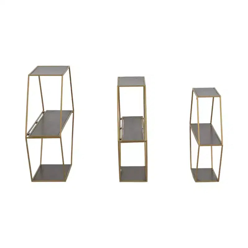 Estantes hexagonales de pared modernos para decoración del hogar - Madera con marco de metal Organizador de almacenamiento para exhibición de oficina - Juego de 3, 22, 21, 19