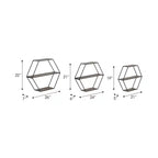 Estantes hexagonales de pared modernos para decoración del hogar - Madera con marco de metal Organizador de almacenamiento para exhibición de oficina - Juego de 3, 22, 21, 19