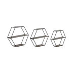 Estantes hexagonales de pared modernos para decoración del hogar - Madera con marco de metal Organizador de almacenamiento para exhibición de oficina - Juego de 3, 22, 21, 19
