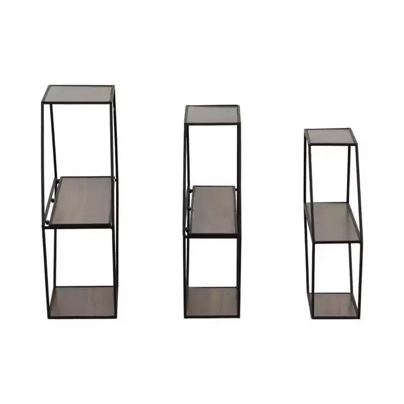 Estantes hexagonales de pared modernos para decoración del hogar - Madera con marco de metal Organizador de almacenamiento para exhibición de oficina - Juego de 3, 22, 21, 19