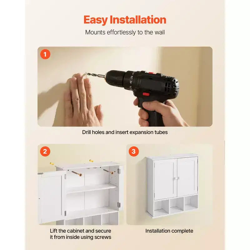 Armario de pared para baño VEVOR, 2 puertas y estante ajustable, mueble botiquín montado en la pared sobre el inodoro, blanco