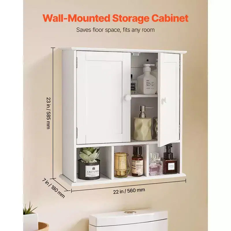 Armario de pared para baño VEVOR, 2 puertas y estante ajustable, mueble botiquín montado en la pared sobre el inodoro, blanco
