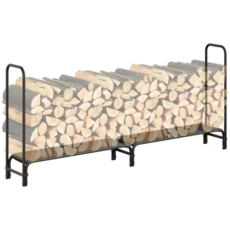 Black Heavy-Duty Firewood Rackfor Indoor/Outdoor Wood Storage