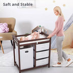 Cambiador de madera GustoWave para bebé, cambiador moderno, cómoda estación de pañales para bebés con cesto de ropa sucia, cesta de 3 cajones