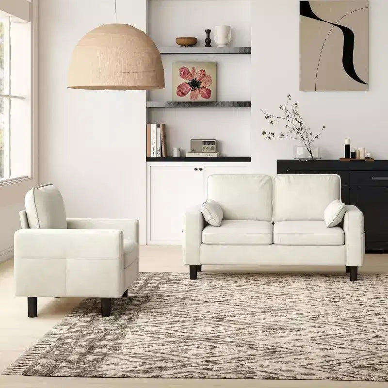 Sofá biplaza Kinsuite - 56 Sillones modernos con reposabrazos, beige
