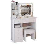 Tocador Homy Casa con espejo iluminado y taburete, espacio pequeño, regalo de vacaciones, blanco