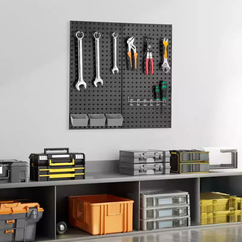 Paneles de tablero perforado de metal VEVOR, tablero perforado de 61 x 30,5 cm, 2 paneles, organizador de pared de tablero perforado de acero resistente, negro
