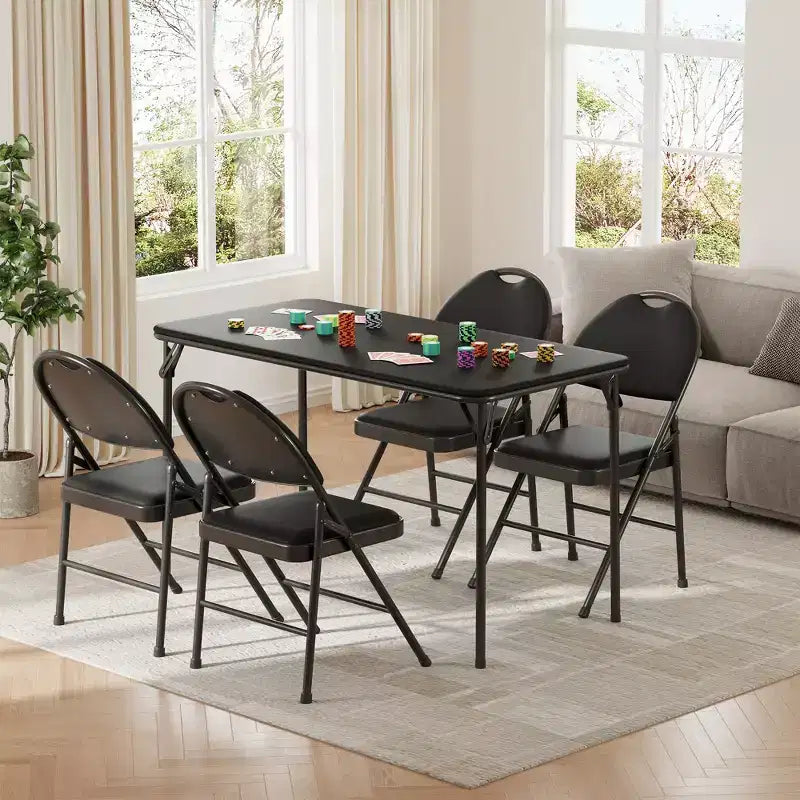 COZONY Mesa Plegable 47, Mesa de Juegos Portátil de Alta Resistencia con Tablero de Cuero Sintético y Patas Metálicas, Sin Ensamblaje, Uso Interior y Exterior, Solo Mesa
