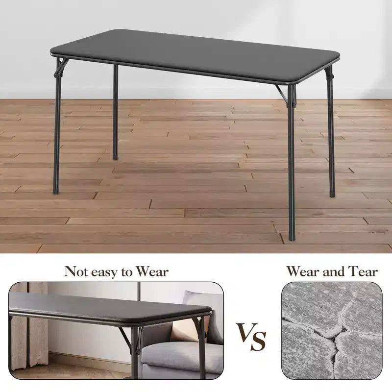 COZONY Mesa Plegable 47, Mesa de Juegos Portátil de Alta Resistencia con Tablero de Cuero Sintético y Patas Metálicas, Sin Ensamblaje, Uso Interior y Exterior, Solo Mesa