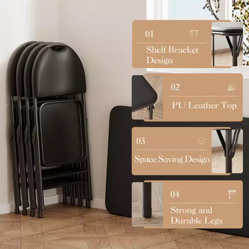 COZONY Mesa Plegable 47, Mesa de Juegos Portátil de Alta Resistencia con Tablero de Cuero Sintético y Patas Metálicas, Sin Ensamblaje, Uso Interior y Exterior, Solo Mesa