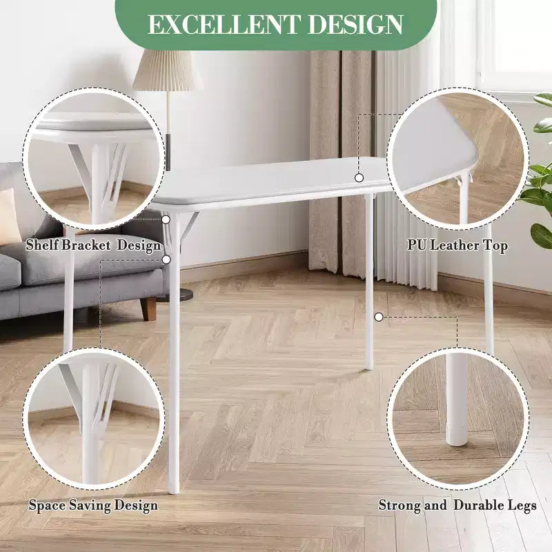 COZONY Mesa Plegable 47, Mesa de Juegos Portátil de Alta Resistencia con Tablero de Cuero Sintético y Patas Metálicas, Sin Ensamblaje, Uso Interior y Exterior, Solo Mesa