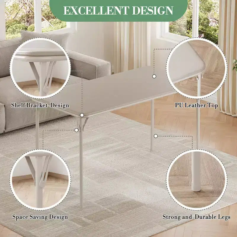 COZONY Mesa Plegable 47, Mesa de Juegos Portátil de Alta Resistencia con Tablero de Cuero Sintético y Patas Metálicas, Sin Ensamblaje, Uso Interior y Exterior, Solo Mesa