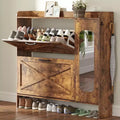 Zevemomo 40.51 Shoe Storage Cabinet with 2 Flip Drawers & Side Cabinet, Shoe Rack Organizer with Mirror and Adjustable Shelves, Dark Brown