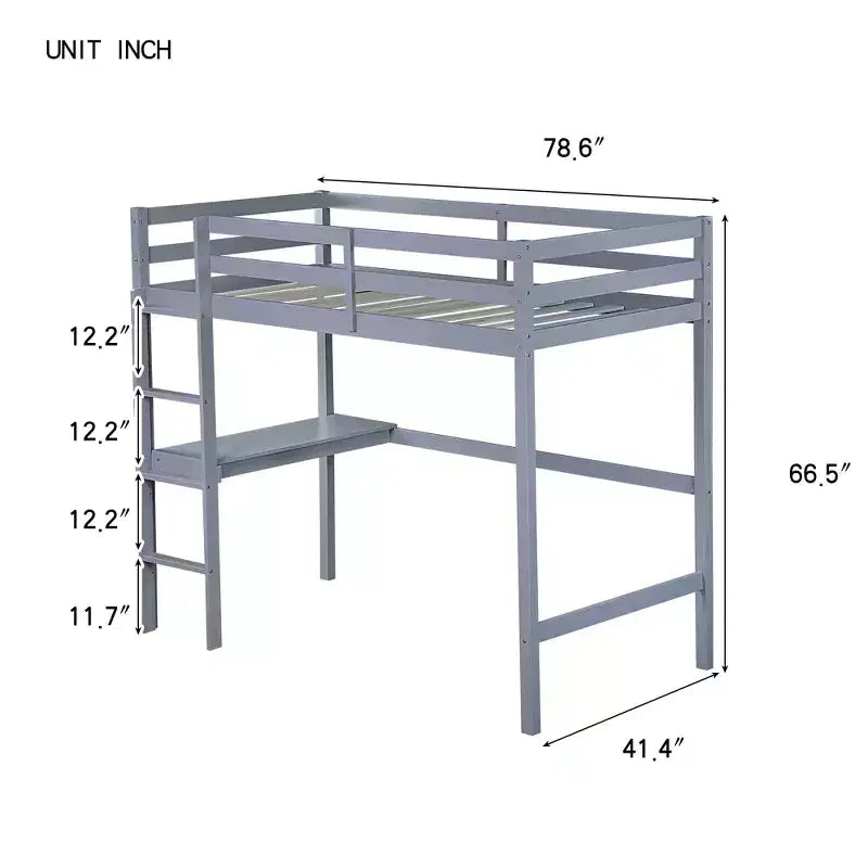 Bellemave Cama alta doble con escritorio, cama alta para niños, niños y niñas, estructura de cama alta de madera, escritorio y escalera incorporados, madera de caucho gris