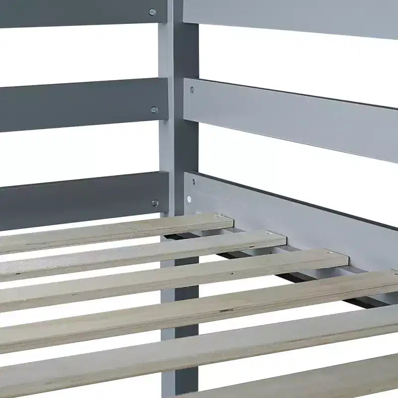 Bellemave Cama alta doble con escritorio, cama alta para niños, niños y niñas, estructura de cama alta de madera, escritorio y escalera incorporados, madera de caucho gris