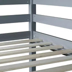 Bellemave Cama alta doble con escritorio, cama alta para niños, niños y niñas, estructura de cama alta de madera, escritorio y escalera incorporados, madera de caucho gris