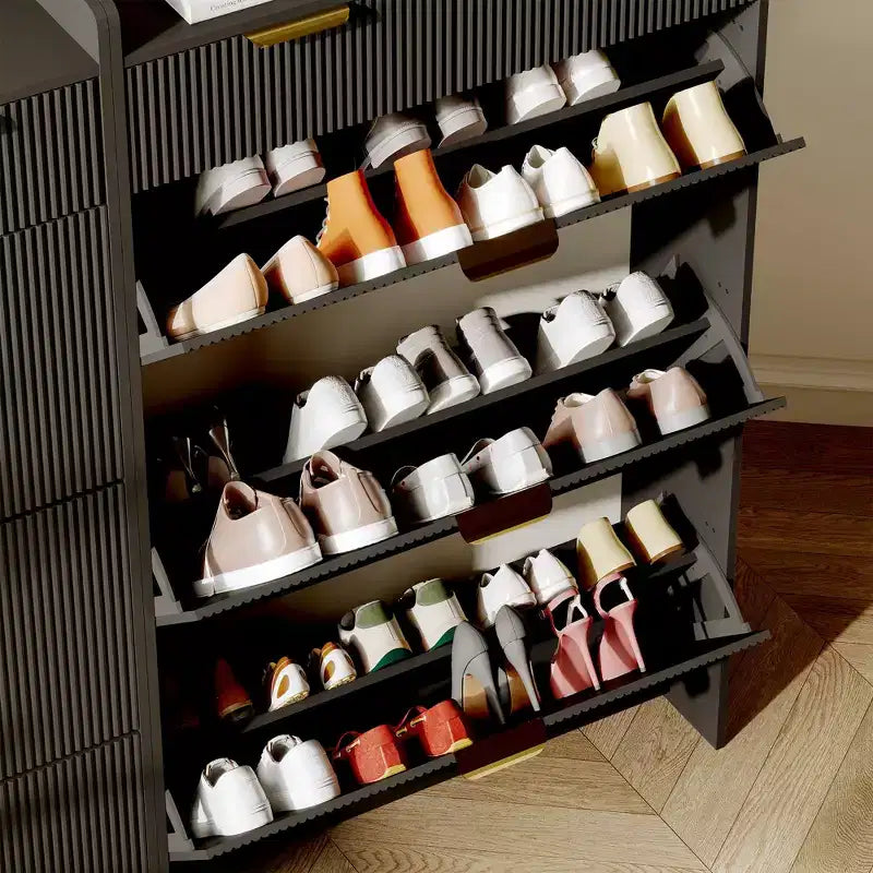Mueble Zapatero Delgado COZONY con 3 Cajones Abatibles y 2 Cajones Pequeños, Organizador de Almacenamiento de Zapatos Oculto Independiente para Entrada, Pasillo, Sala de Estar