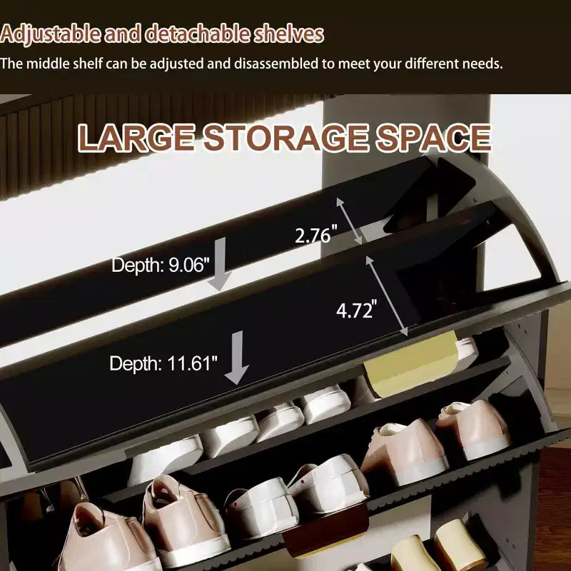 Mueble Zapatero Delgado COZONY con 3 Cajones Abatibles y 2 Cajones Pequeños, Organizador de Almacenamiento de Zapatos Oculto Independiente para Entrada, Pasillo, Sala de Estar