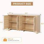 Aparador bufé de ratán natural con 4 puertas, consola de entrada, mueble para café y bufé de almacenamiento para comedor, cocina y sala de estar
