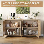 Aparador bufé de ratán natural con 4 puertas, consola de entrada, mueble para café y bufé de almacenamiento para comedor, cocina y sala de estar