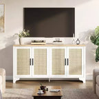 Aparador bufé de ratán natural con 4 puertas, consola de entrada, mueble para café y bufé de almacenamiento para comedor, cocina y sala de estar