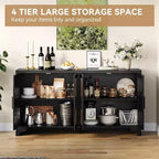 Aparador bufé de ratán natural con 4 puertas, consola de entrada, mueble para café y bufé de almacenamiento para comedor, cocina y sala de estar