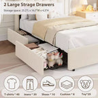 Estructura de cama individual con cabecero de almacenamiento, base de cama tapizada con 2 cajones, soporte de listones de madera, no requiere somier