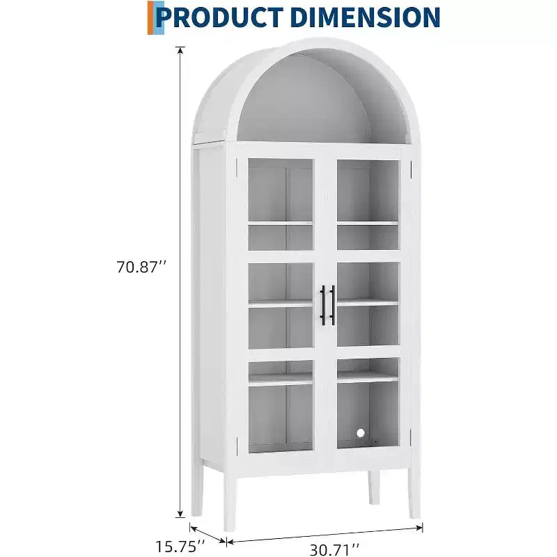 Armario de despensa de cocina alto y arqueado de 70" con luces LED y estantes ajustables, estantería arqueada para cocina, comedor, sala de estar