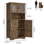 Mueble Bar Hutch con Puertas de Cristal, Armario de Despensa Alto de 54 pulgadas con Estantes Ajustables para Sala de Estar