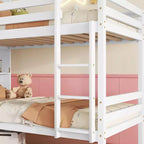 Litera Okak doble sobre doble con estantes de almacenamiento, literas infantiles 2 en 1 de madera de caucho con barandillas de seguridad y escalera, cama doble para dormitorio