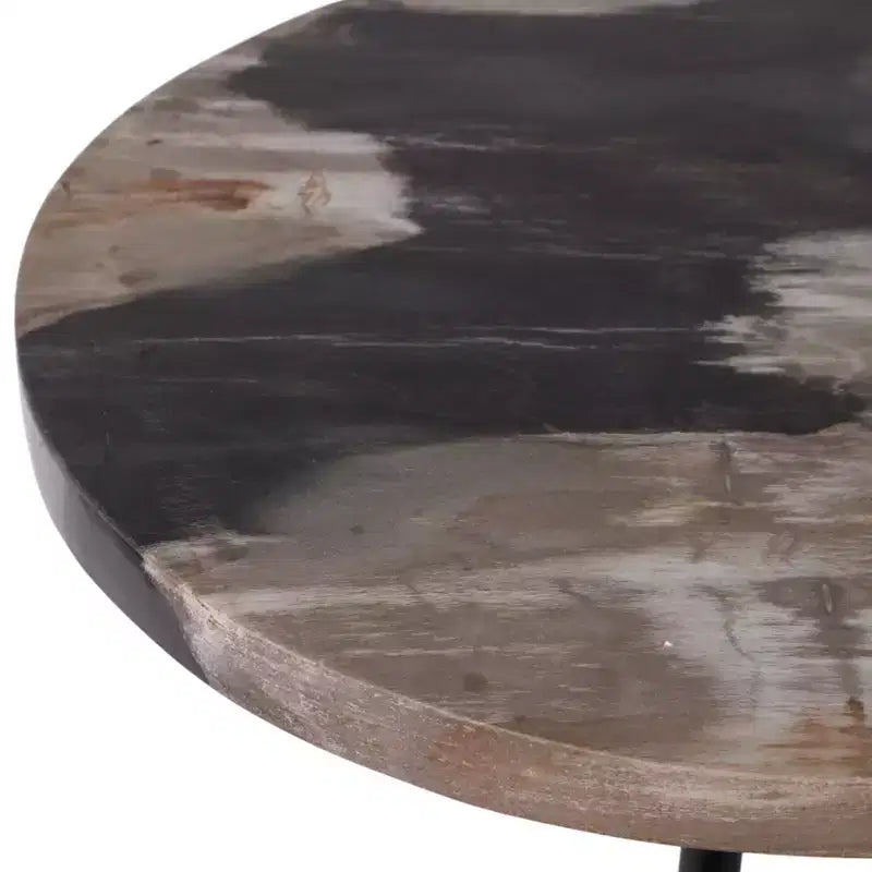 Mesa auxiliar con tablero redondo de mármol y base decorativa - Elemento decorativo moderno para espacios pequeños, decoración de habitaciones y decoración del hogar - 21, Negro y Marrón