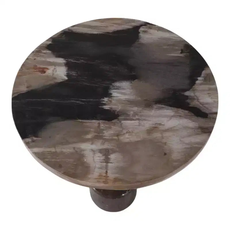 Mesa auxiliar con tablero redondo de mármol y base decorativa - Elemento decorativo moderno para espacios pequeños, decoración de habitaciones y decoración del hogar - 21, Negro y Marrón