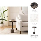 Mesa auxiliar con tablero redondo de mármol y base decorativa - Elemento decorativo moderno para espacios pequeños, decoración de habitaciones y decoración del hogar - 21, Negro y Marrón