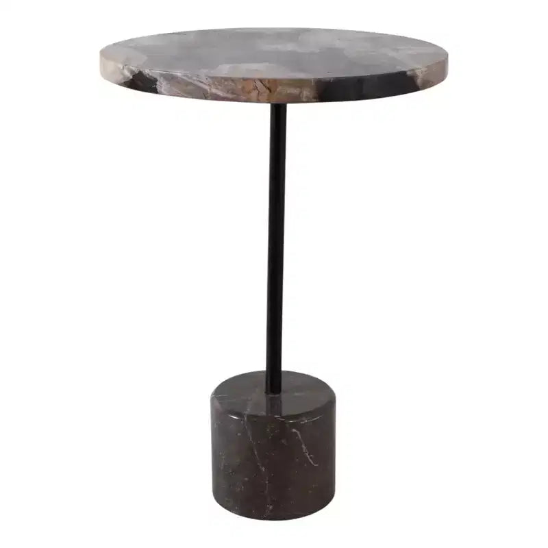 Mesa auxiliar con tablero redondo de mármol y base decorativa - Elemento decorativo moderno para espacios pequeños, decoración de habitaciones y decoración del hogar - 21, Negro y Marrón