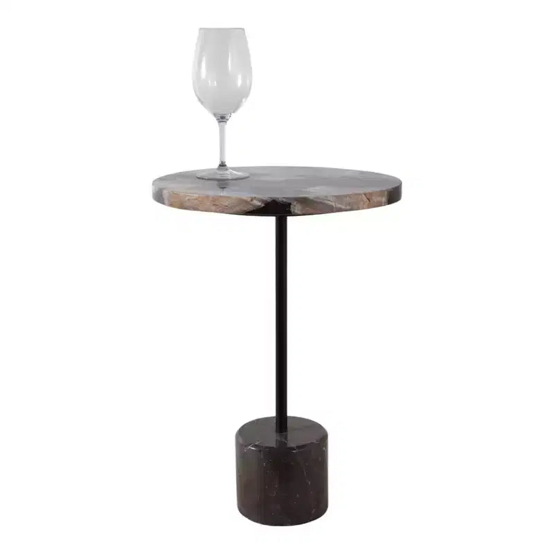 Mesa auxiliar con tablero redondo de mármol y base decorativa - Elemento decorativo moderno para espacios pequeños, decoración de habitaciones y decoración del hogar - 21, Negro y Marrón