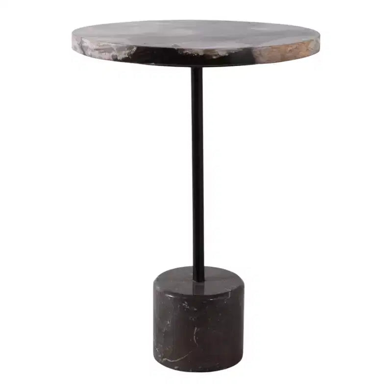 Mesa auxiliar con tablero redondo de mármol y base decorativa - Elemento decorativo moderno para espacios pequeños, decoración de habitaciones y decoración del hogar - 21, Negro y Marrón