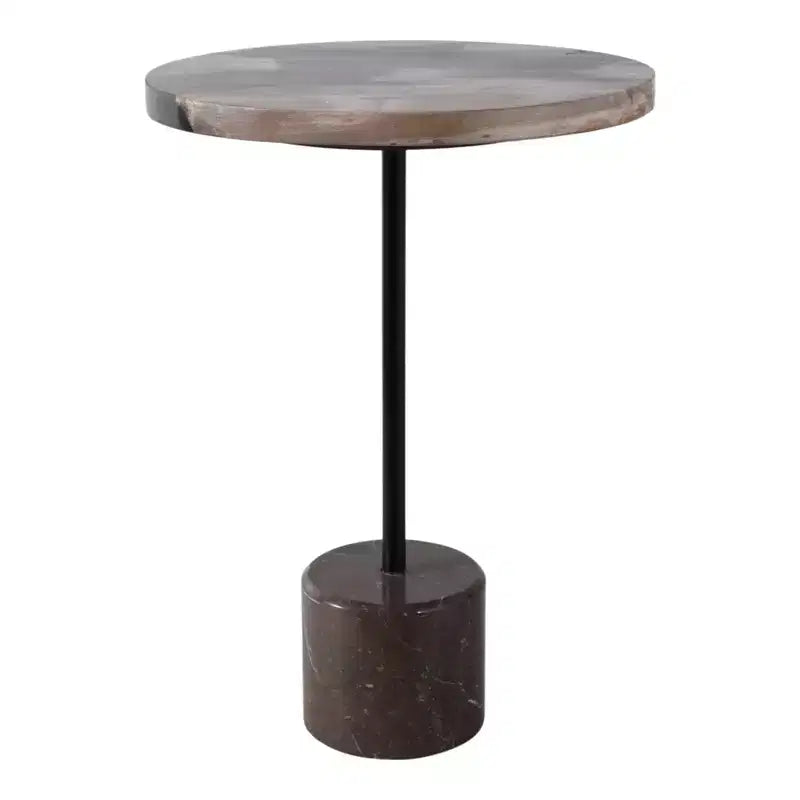 Mesa auxiliar con tablero redondo de mármol y base decorativa - Elemento decorativo moderno para espacios pequeños, decoración de habitaciones y decoración del hogar - 21, Negro y Marrón