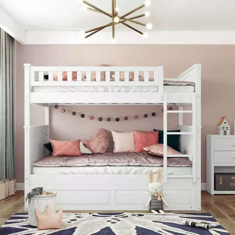 Litera matrimonial con nido, litera de madera de tamaño matrimonial para niños y adolescentes