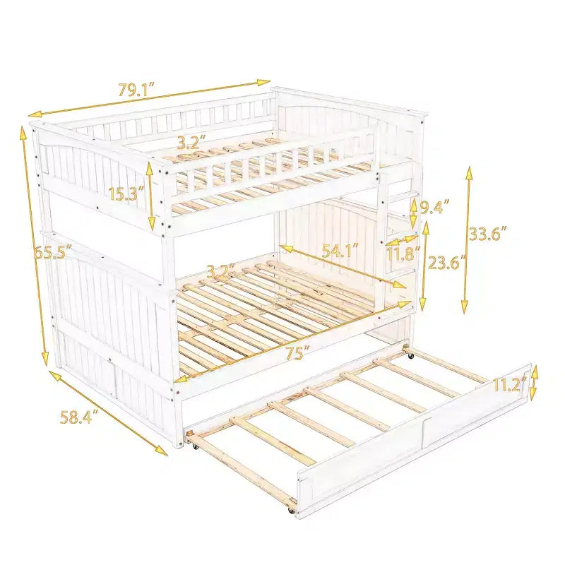 Litera matrimonial con nido, litera de madera de tamaño matrimonial para niños y adolescentes