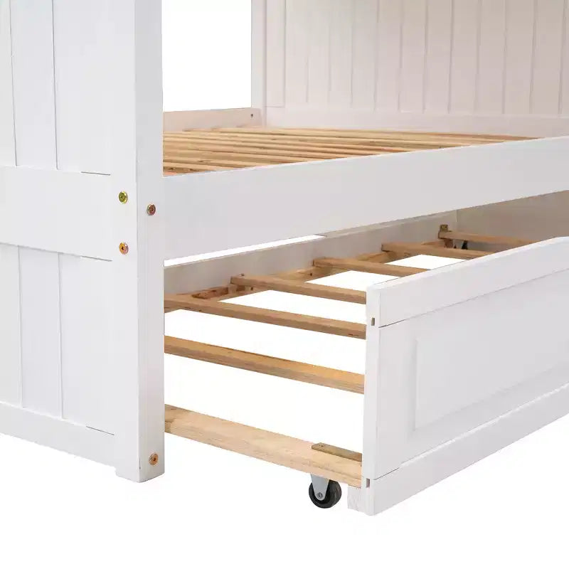 Litera matrimonial con nido, litera de madera de tamaño matrimonial para niños y adolescentes