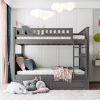 Litera matrimonial con nido, litera de madera de tamaño matrimonial para niños y adolescentes