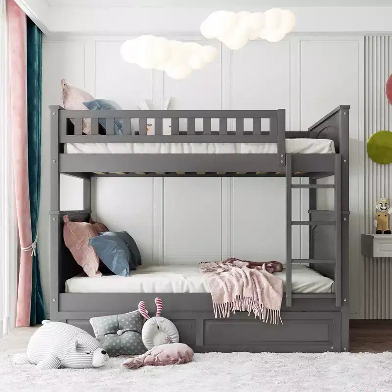 Litera matrimonial con nido, litera de madera de tamaño matrimonial para niños y adolescentes