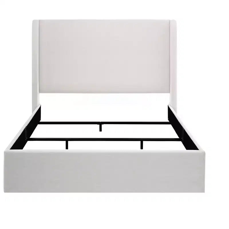 Cama moderna tapizada en tela de chenilla modelo Petra de GDFStudio con cabecero tipo orejero, requiere box spring