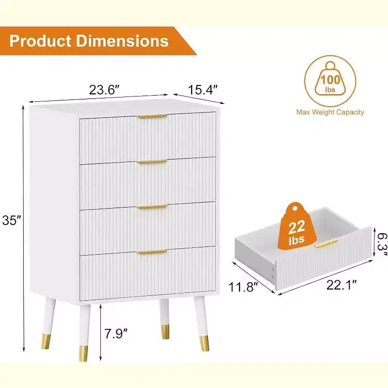 COZONY Juego de Cómodas de 4 Cajones Acanalados, Armario de Almacenamiento de Madera Moderno, Organizador de Cómoda de Dormitorio de 2 piezas con envío de 2 cajas
