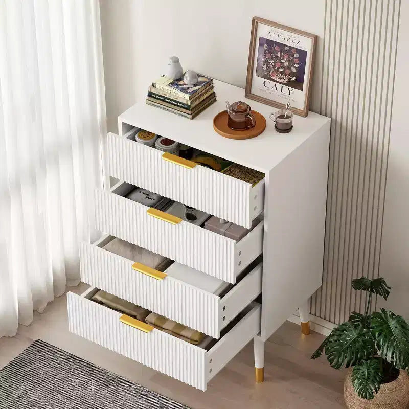 COZONY Juego de Cómodas de 4 Cajones Acanalados, Armario de Almacenamiento de Madera Moderno, Organizador de Cómoda de Dormitorio de 2 piezas con envío de 2 cajas