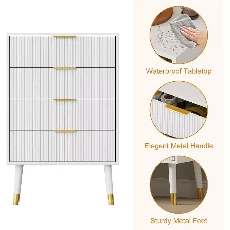 COZONY Juego de Cómodas de 4 Cajones Acanalados, Armario de Almacenamiento de Madera Moderno, Organizador de Cómoda de Dormitorio de 2 piezas con envío de 2 cajas