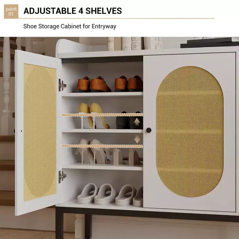 Armario para zapatos TruAIR blanco de 6 niveles con 3 puertas de ratán (117.1 cm An. x 35.3 cm Pr. x 72.9 cm Al.) - Organizador de entrada y sala de estar independiente