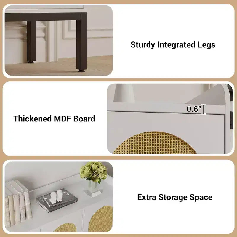 Armario para zapatos TruAIR blanco de 6 niveles con 3 puertas de ratán (117.1 cm An. x 35.3 cm Pr. x 72.9 cm Al.) - Organizador de entrada y sala de estar independiente